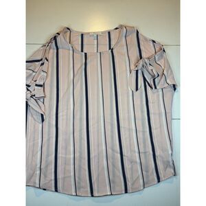 Mine striped cold shoulder tie sleeve blouse size L
